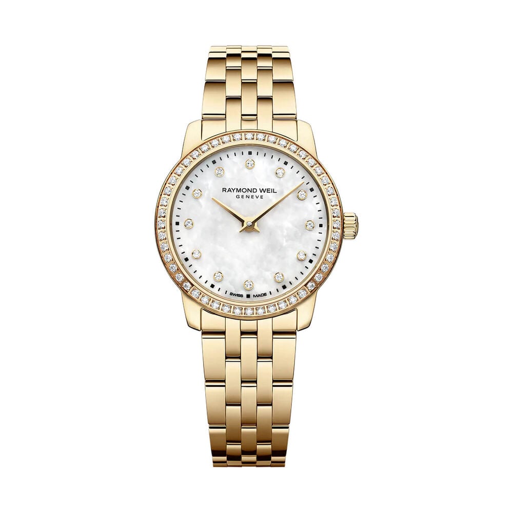 Raymond Weil Toccata Classic 24mm MOP Dial Diamond Set Bezel Gold PVD Steel Bracelet Watch