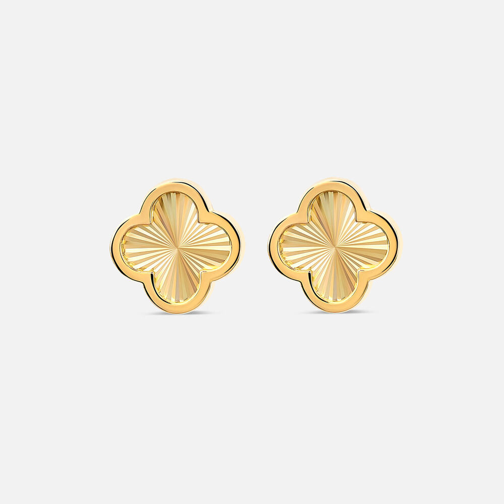 9ct Yellow Gold Iridescent Clover Petal Stud Earrings