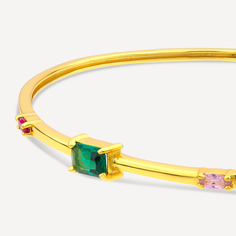 Sterling Silver Yellow Gold Plated Rectangular Green & Red Cubic Zirconia Bangle