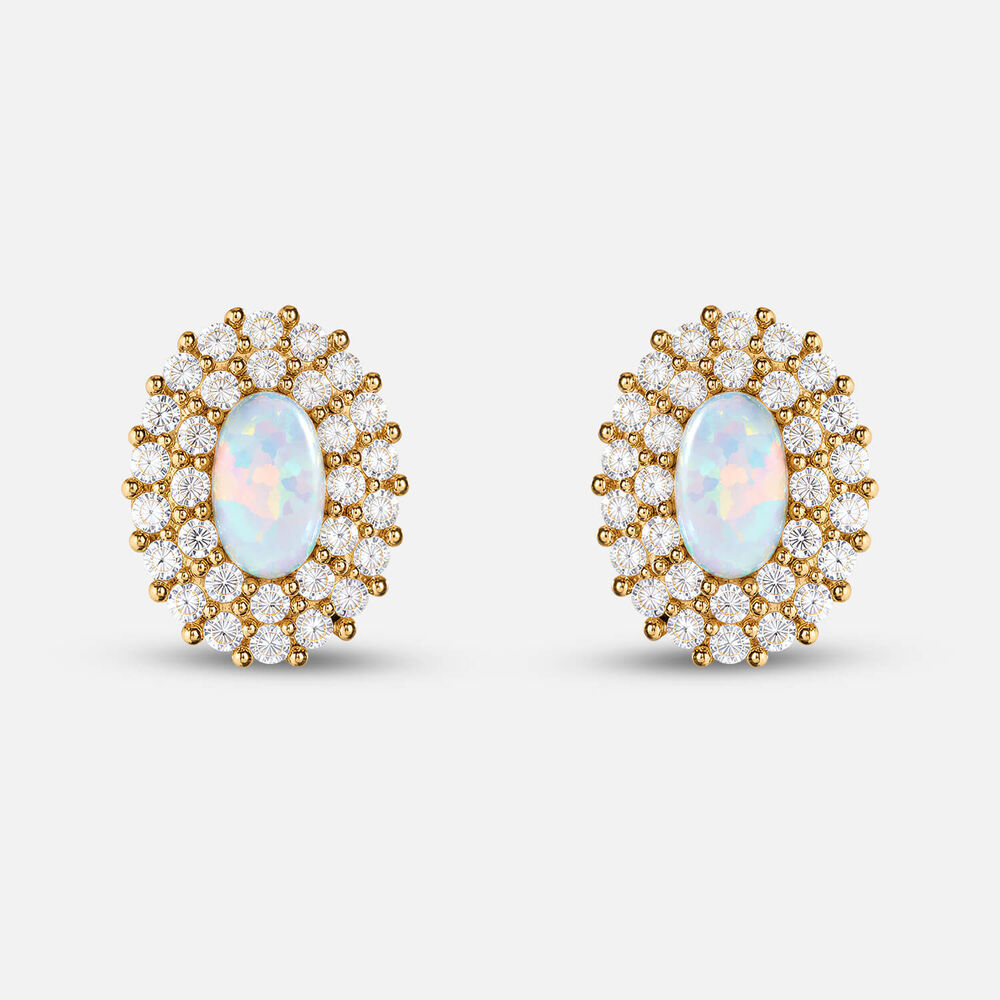 9ct Yellow Gold Opal Cubic Zirconia Halo Stud Earrings