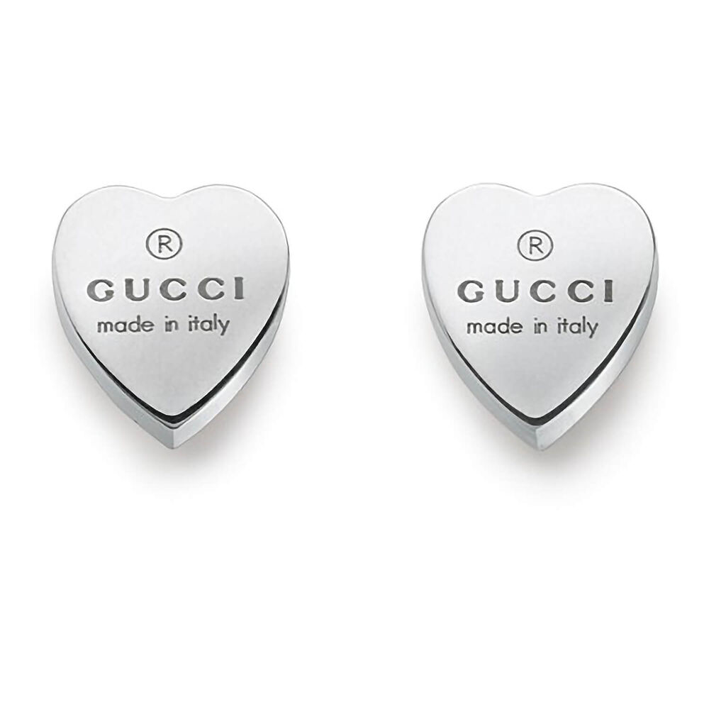 Gucci Trademark Sterling Silver Heart Stud Earrings