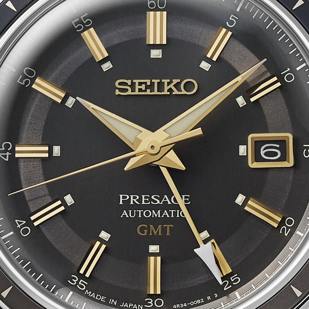 Seiko Presage Style60's 'Fume' 40mm Grey Dial Black Leather Strap Watch