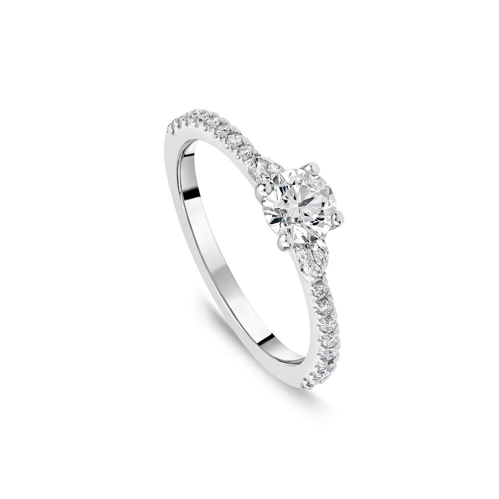 Northern Star 0.75ct Diamond Round Brilliant Small Pear Sides & Shoulders Platinum Ring image number 0
