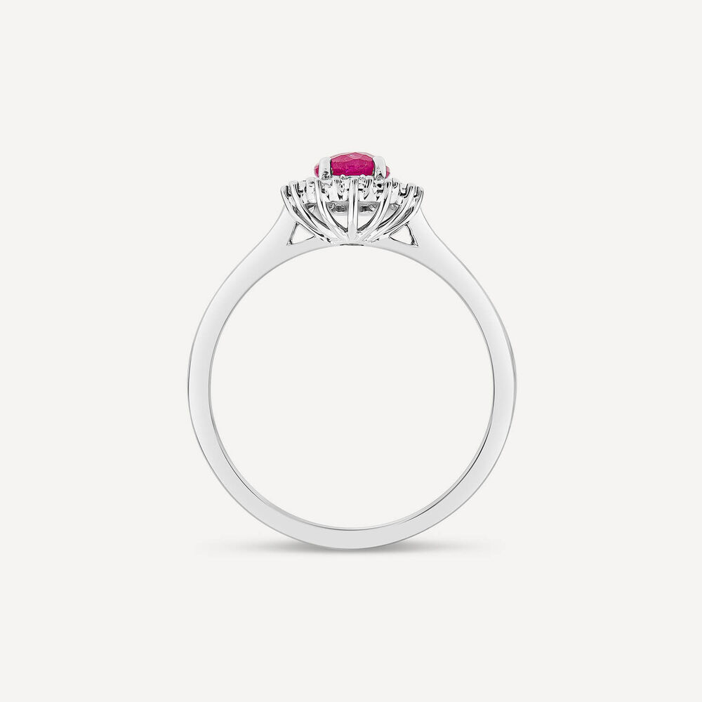 9ct White Gold Ruby & 0.05ct Cluster Diamond Ring image number 3