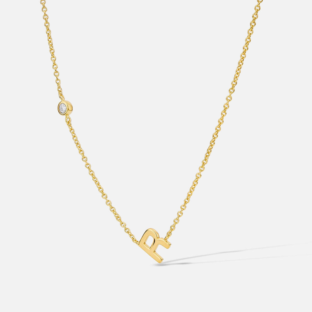 Yellow Gold Plated Vermeil Sterling Silver 0.06ct Lab Grown Diamond Initial R Necklet
