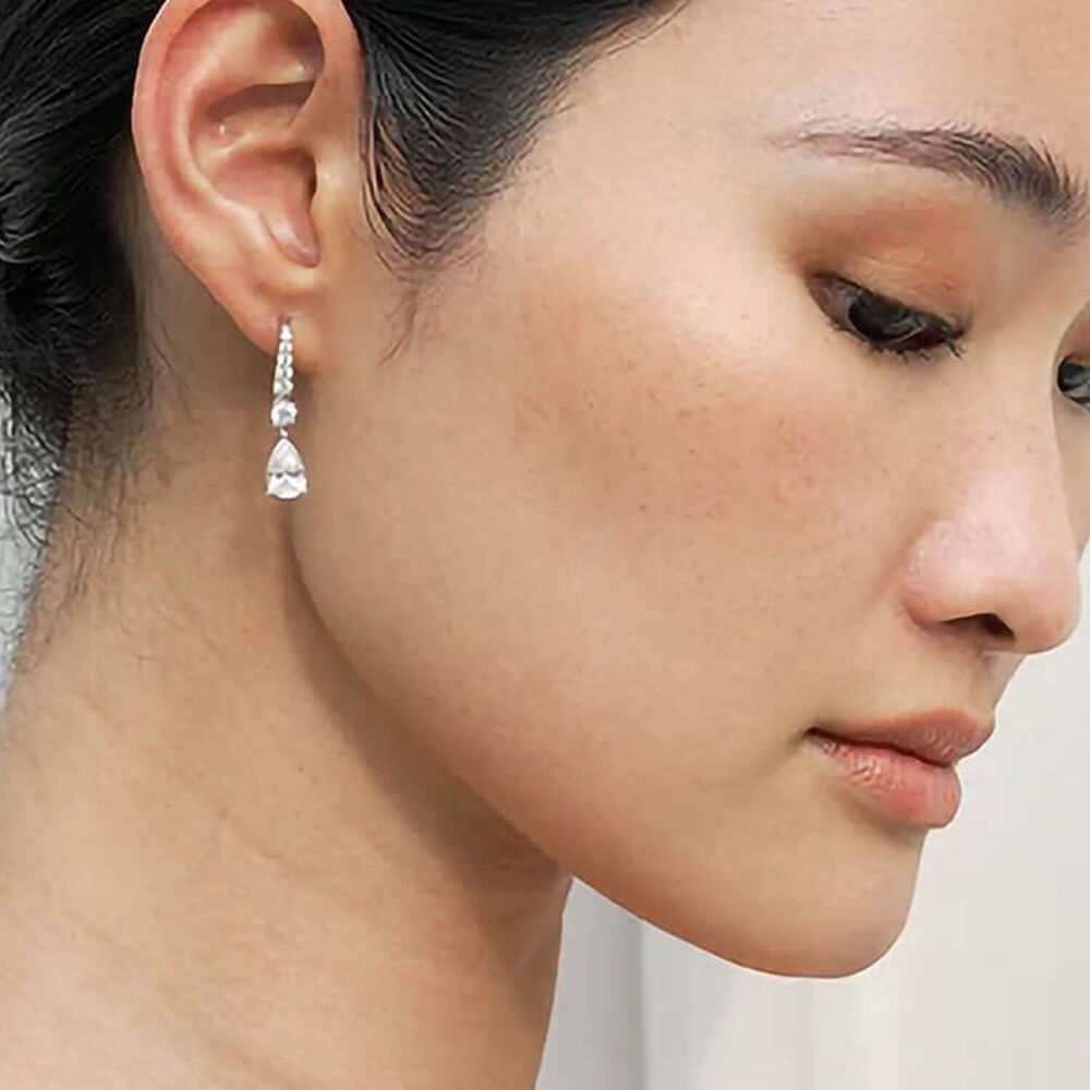 CARAT* London Thea Pear Cubic Zirconia White Gold Plated Drop Earrings image number 2