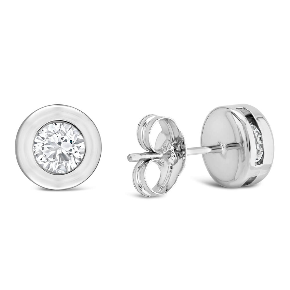 9ct White Gold Rubover Cubic Zirconia Stud Earrings image number 2