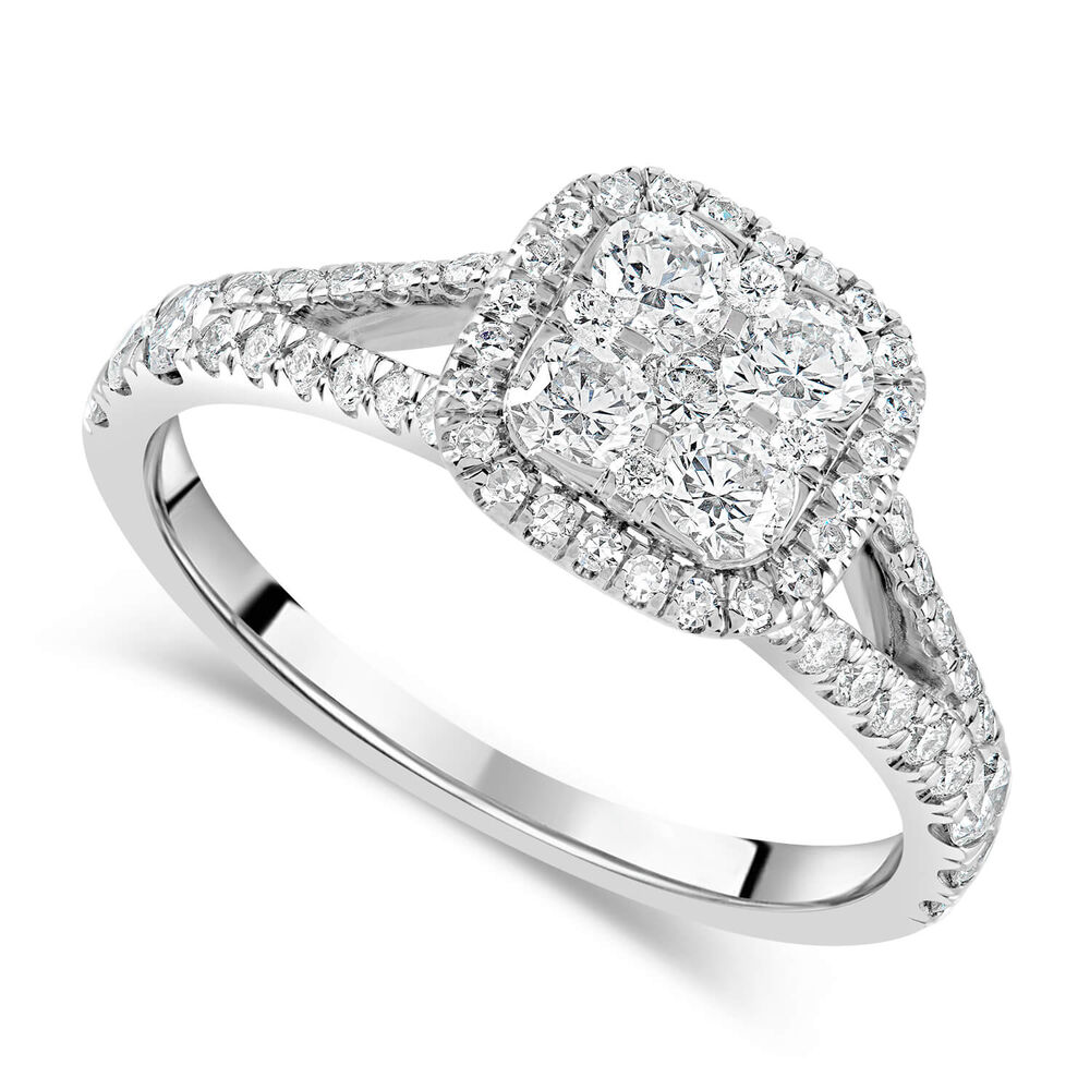 Platinum 1.00ct Diamond Cushion Cluster Split Shoulder Ring