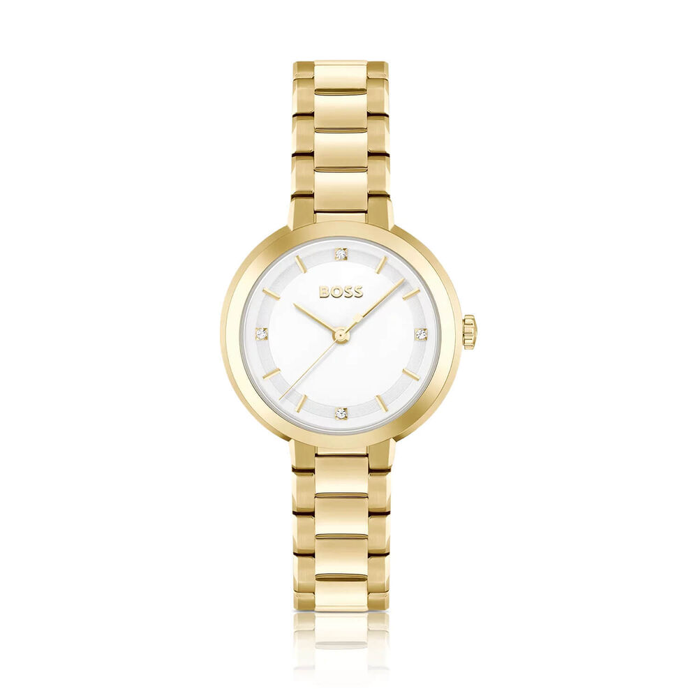 BOSS Sena 34mm White Dial Yellow Gold Steel Bracelet Watch