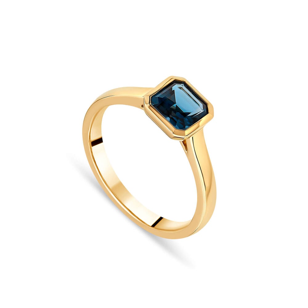 9ct Yellow Gold Cushion Blue Topaz Ring