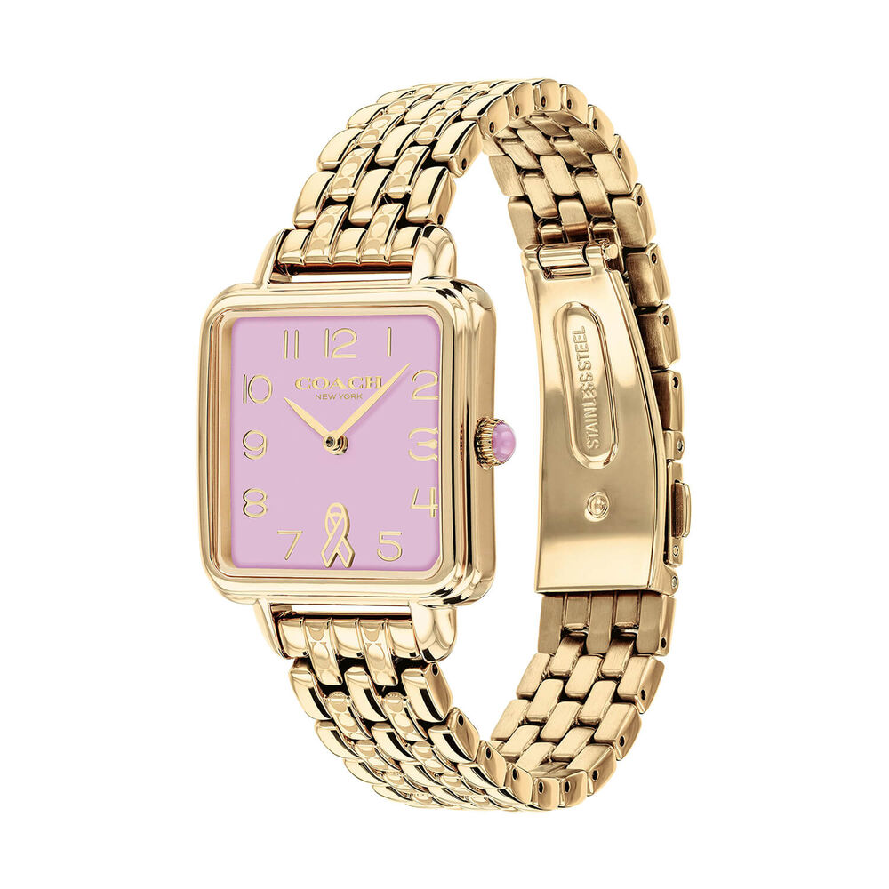 Coach Cass 28mm Pink Dial Gold Tone Steel Bracelet Watch