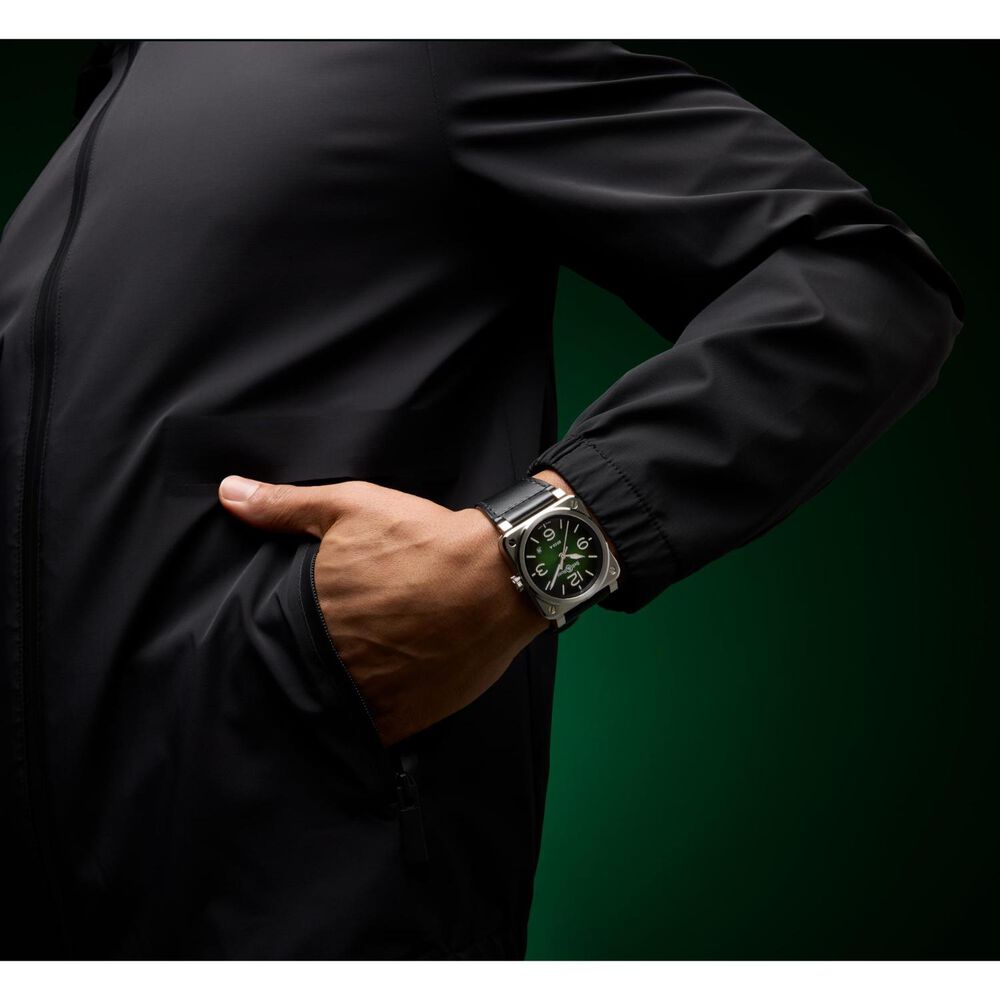 Bell & Ross BR-03 Auto 41mm Green Dial Leather Strap Watch