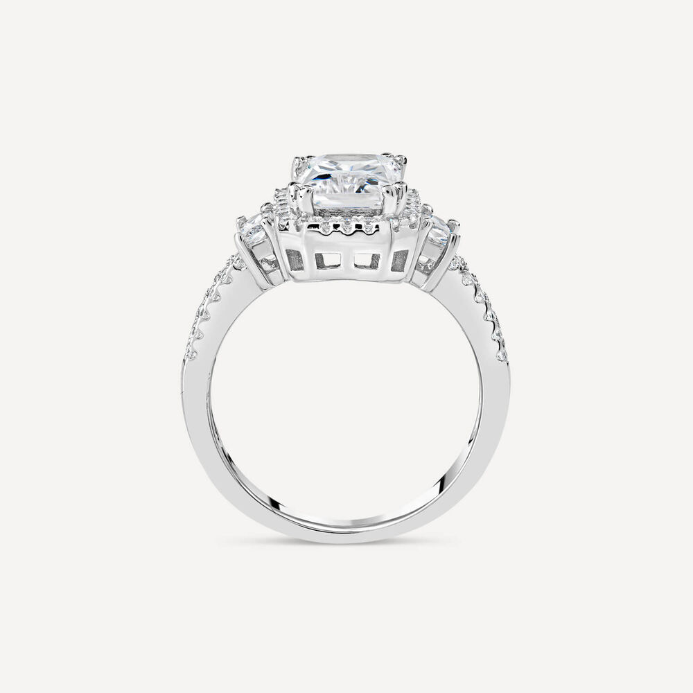 Silver cubic zirconia rectangular cluster ring image number 2