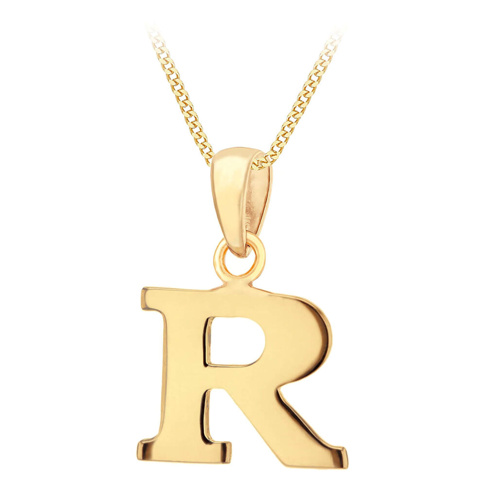 9ct Yellow Gold Plain Initial R Pendant With 16-18' Chain (Chain Included)