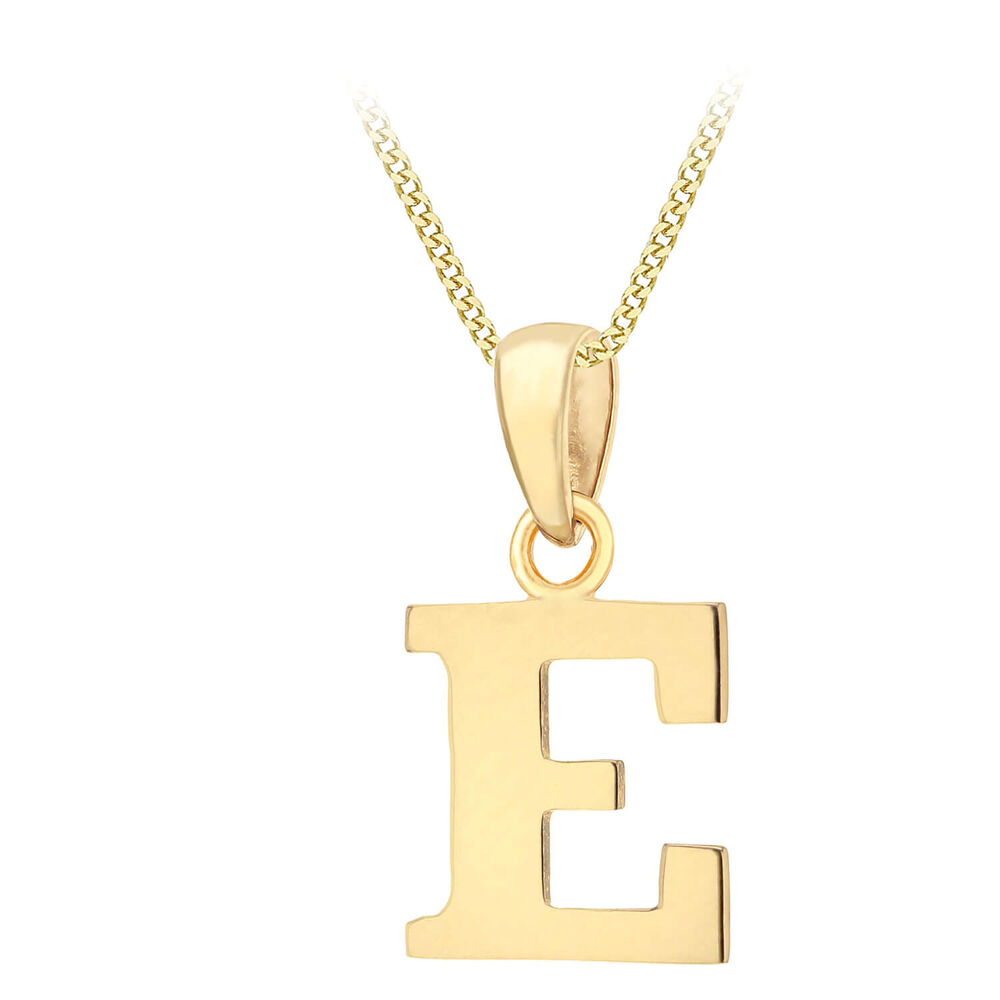 9ct Yellow Gold Plain Initial E Pendant With 16-18' Chain (Chain Included)