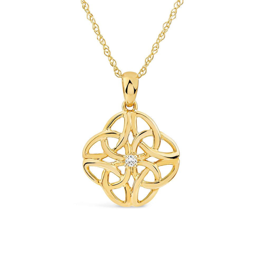 9ct Yellow Gold Cubic Zirconica Celtic Knot Pendant image number 0