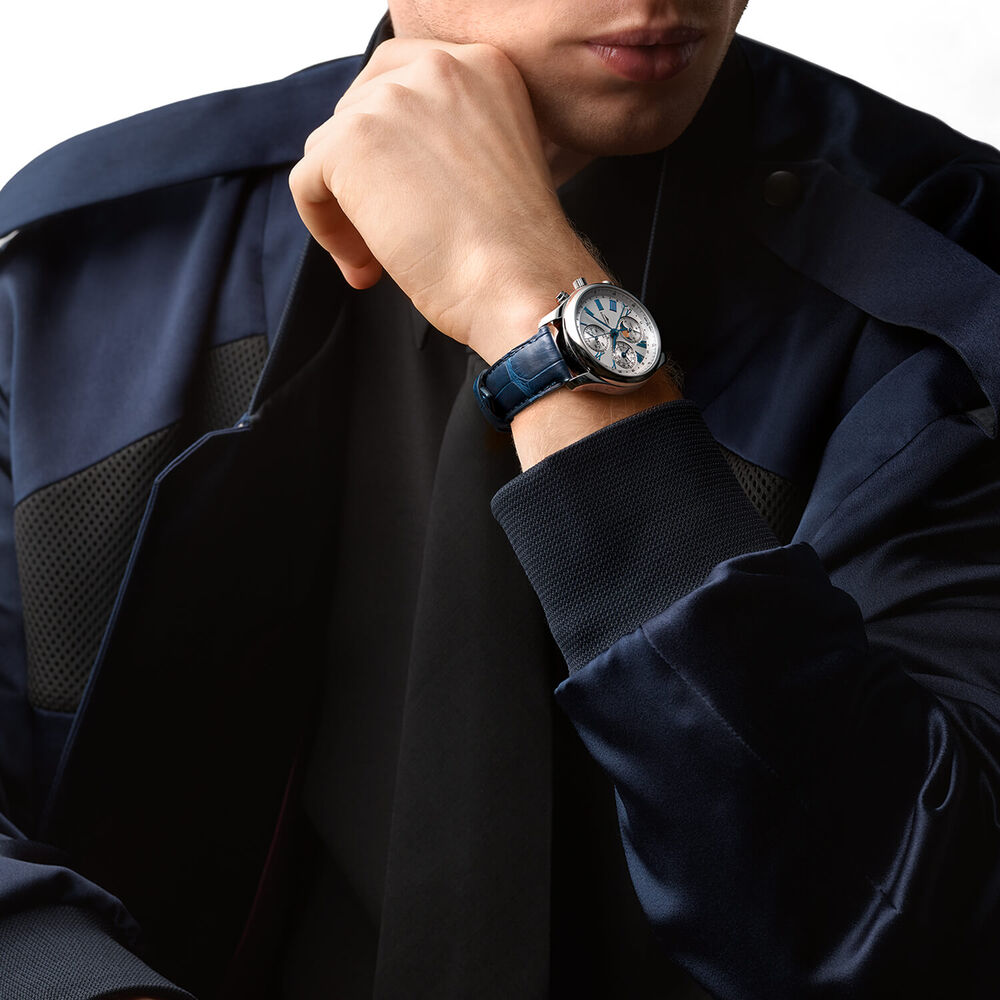 Longines Master Collection Collection 40mm Silver Dial Blue Alligator Strap Watch image number 3