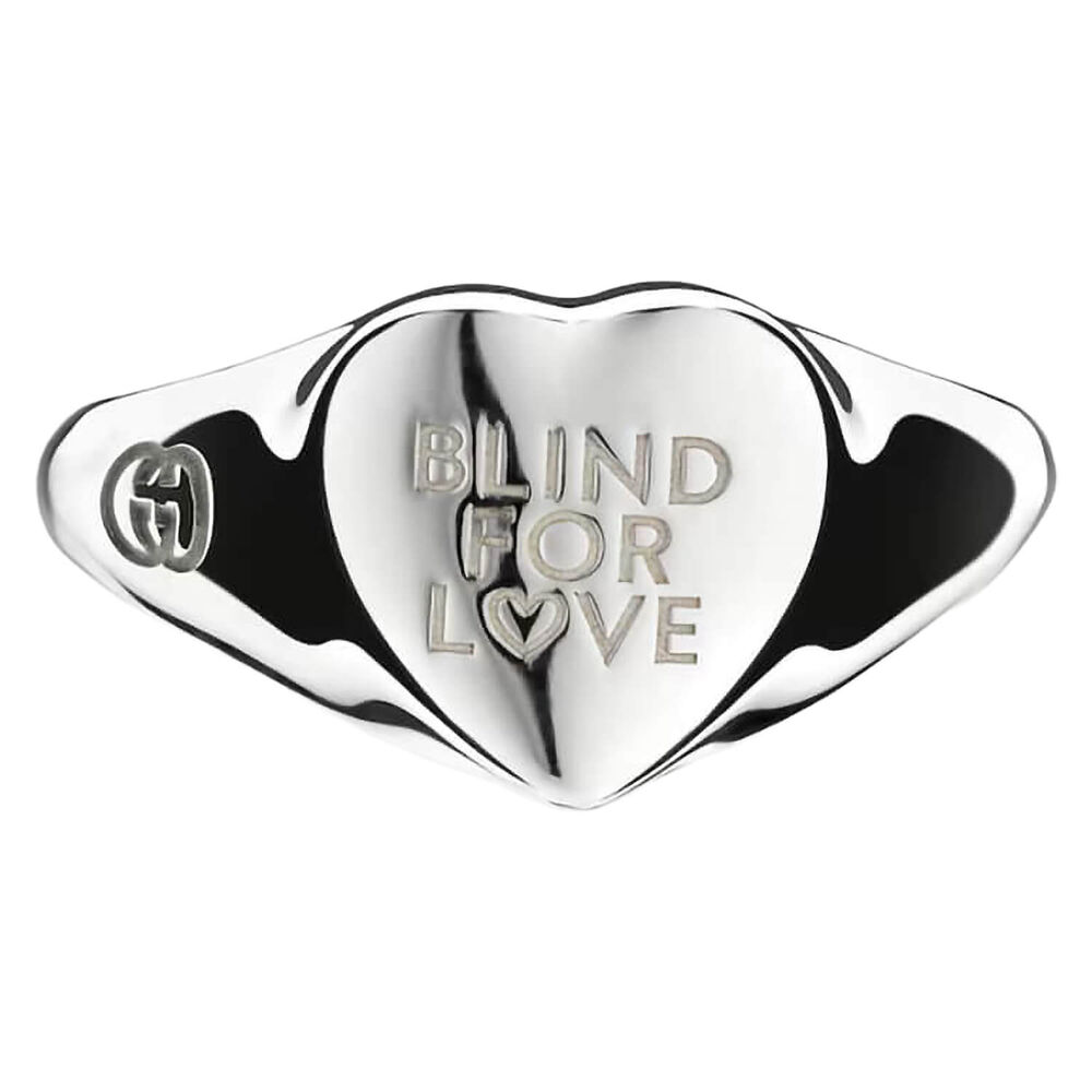 Gucci Blind for Love Silver Heart Signet Ring (UK Size M - N)