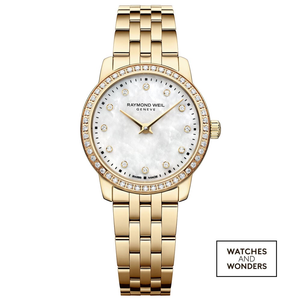 Raymond Weil Toccata Classic 24mm MOP Dial Diamond Set Bezel Gold PVD Steel Bracelet Watch