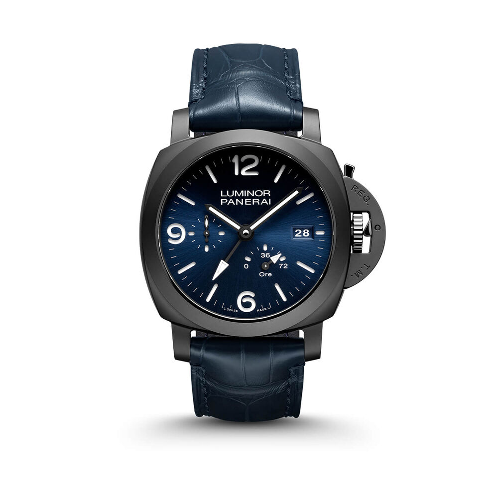 Panerai Luminor GMT Power Reserve Ceramica 44mm Blue Dial Leather Strap Watch