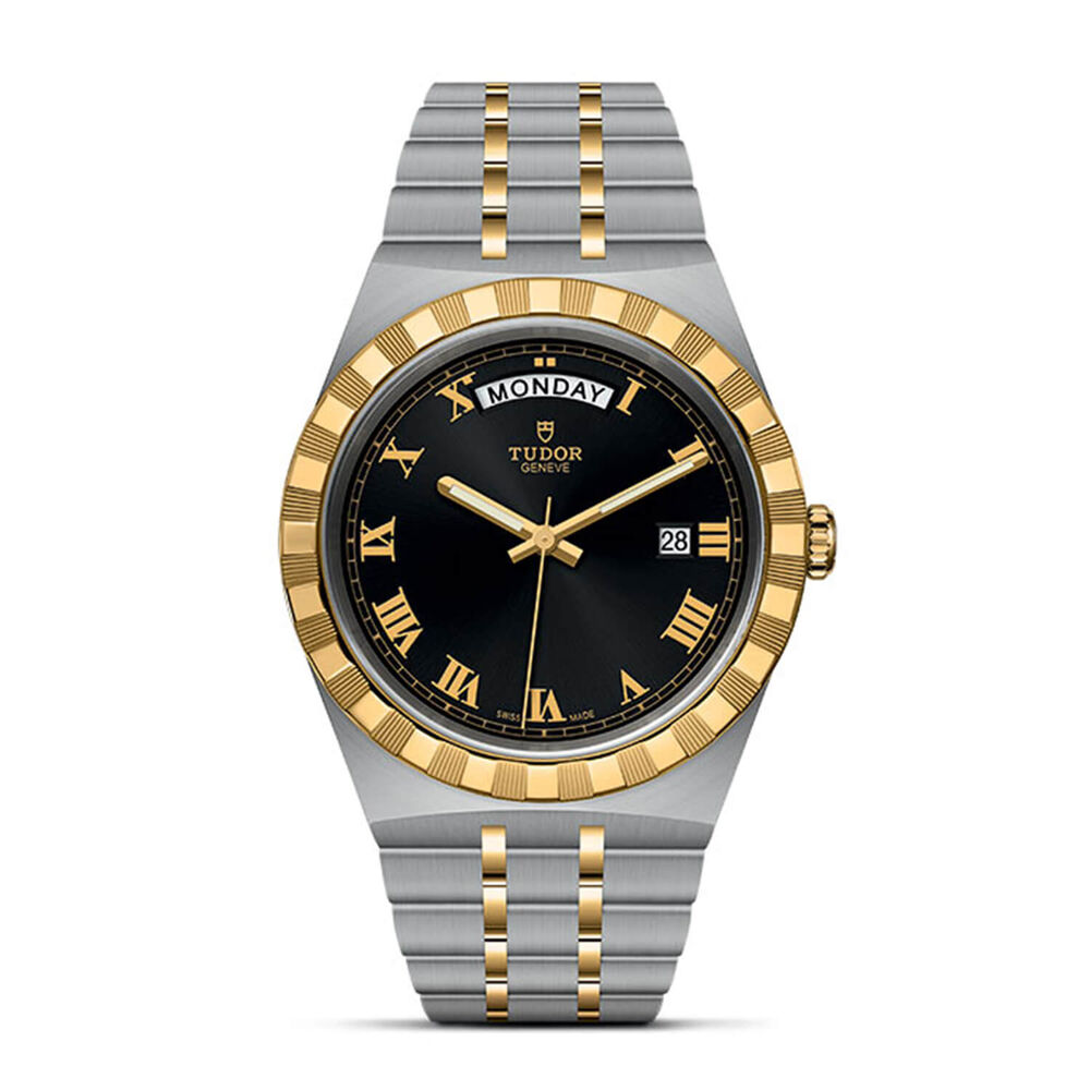 TUDOR Royal 41mm Black Roman Numerals Yellow Gold Day Date Case Watch