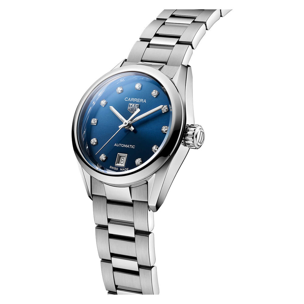 TAG Heuer Carrera Date 29mm Blue Dial Diamond Dots Stainless Steel Bracelet Watch image number 1
