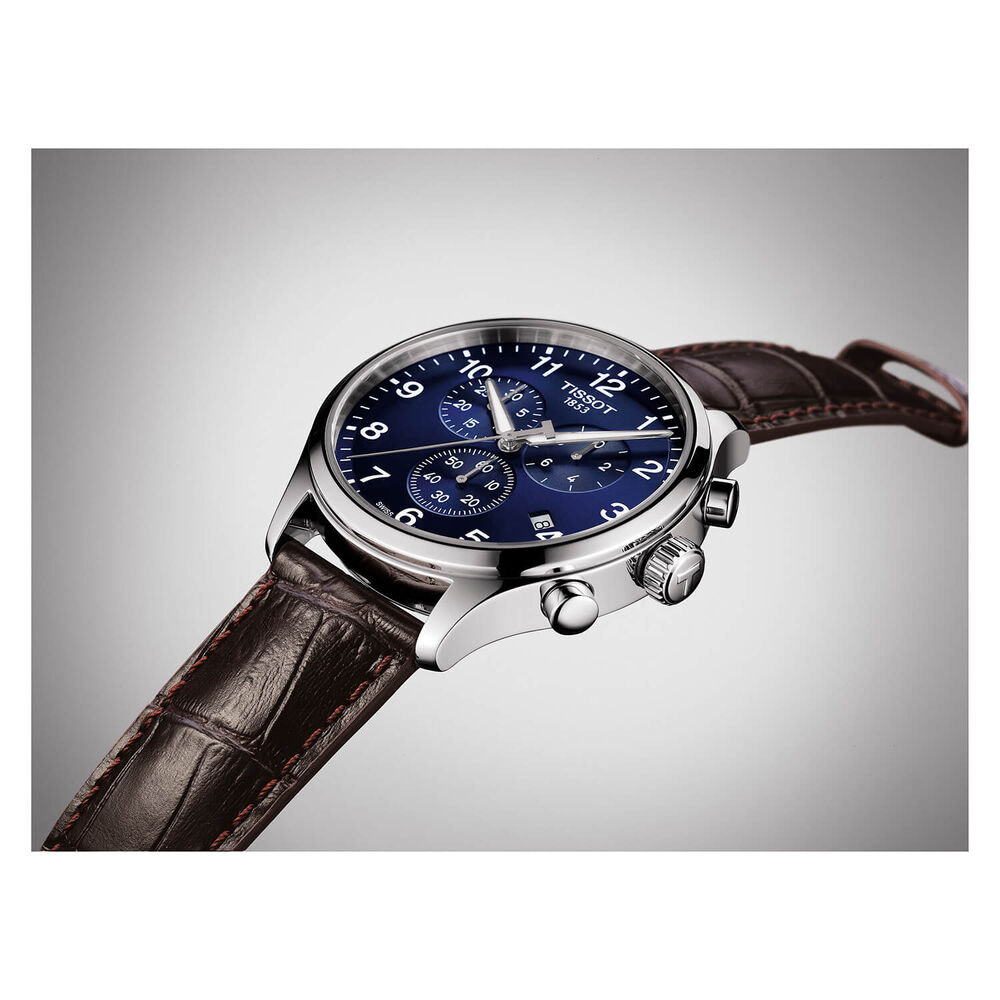 Tissot Chrono Xl 45mm Blue Dial Brown Leather Strap Watch image number 2