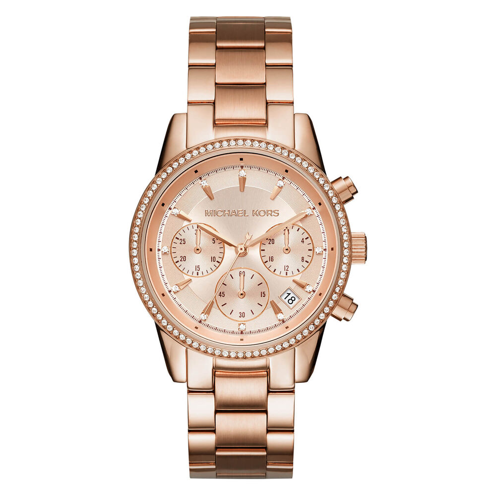 Michael Kors Ritz 37mm Rose Gold Chronograph Dial Rose Gold PVD Case Watch image number 0