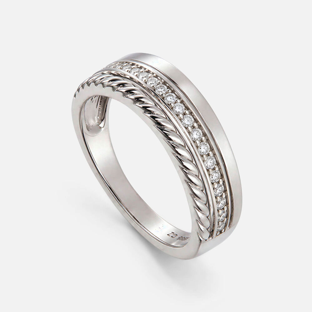 9ct White Gold 0.07ct Diamond Set Rope Band Ring