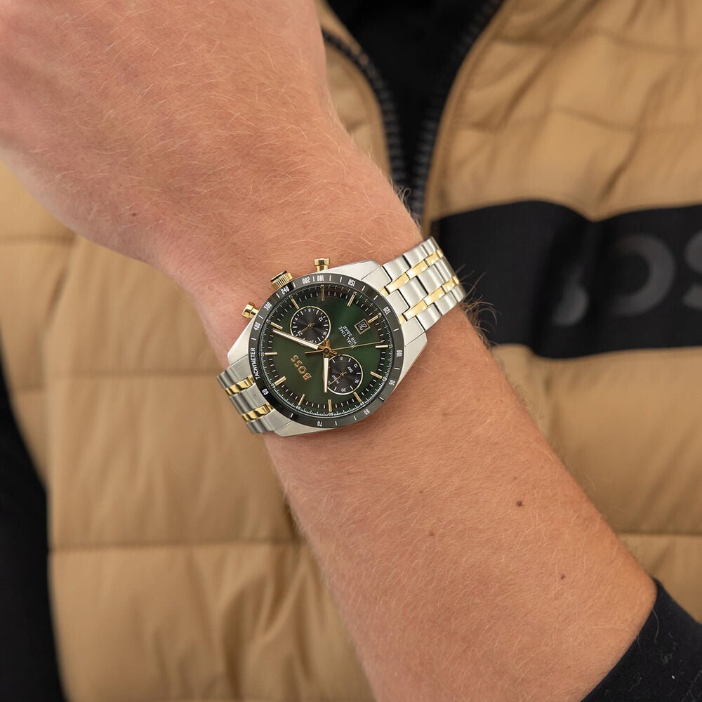 BOSS Tourmaster 41mm Green Dial Two Tone Steel Bracelet Watch image number 5