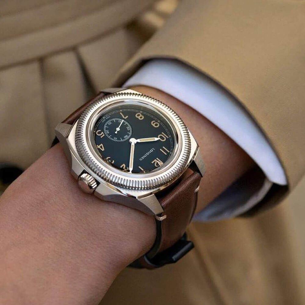Longines Pilot Majetek 43mm Black Dial Steel Case Brown Strap Watch image number 6