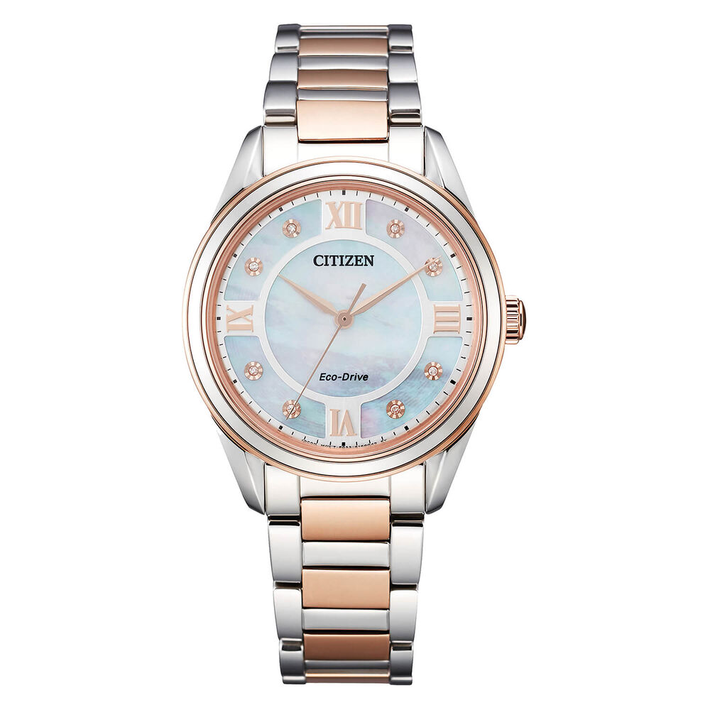 Citizen Eco-Drive Arezzo 32mm Mother of Pearl Dial Steel & Rose Gold Watch image number 0
