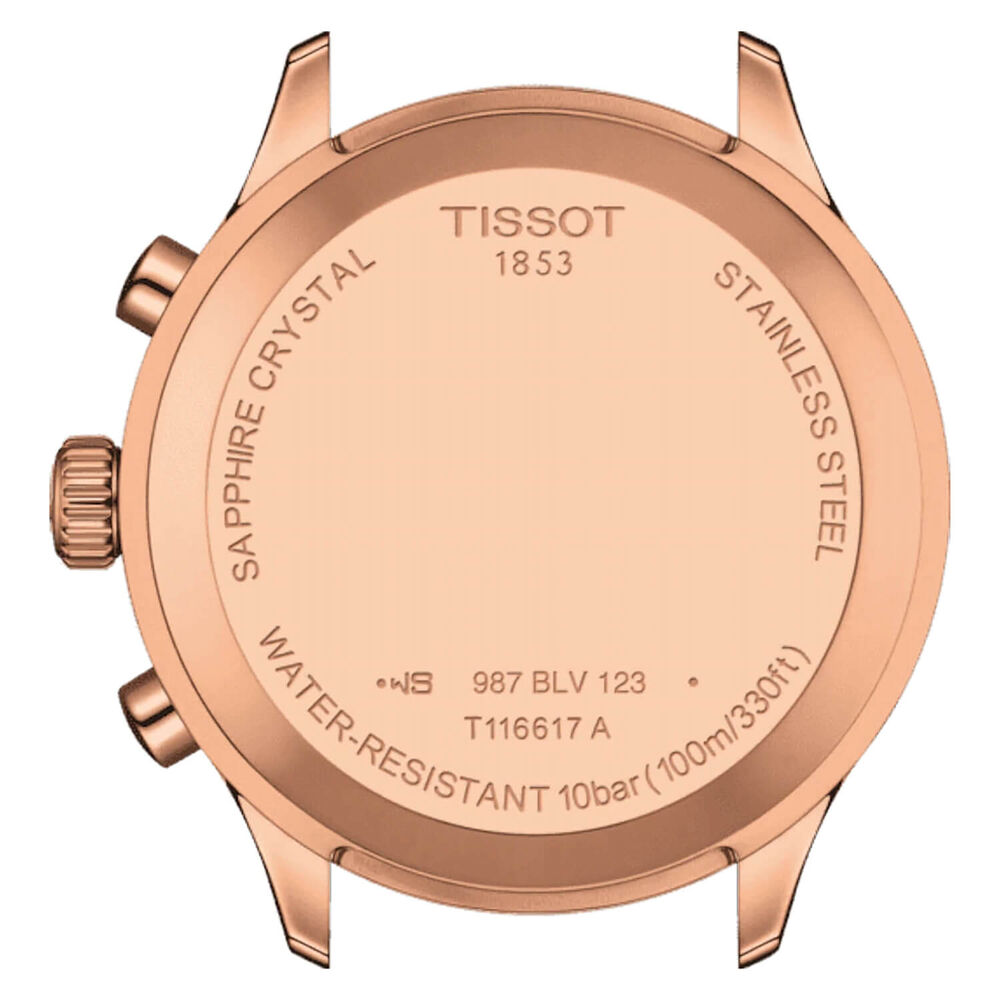 Tissot Chrono XL 45mm Blue Dial Rose Gold Bezel Blue Strap Watch image number 3