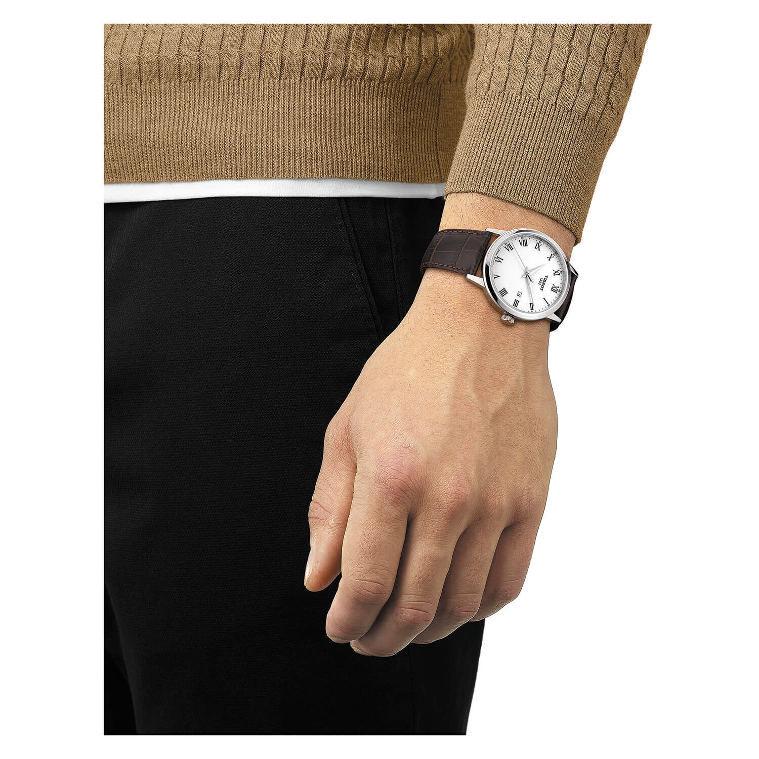Tissot Classic Dream 42mm White Dial Brown Strap Watch