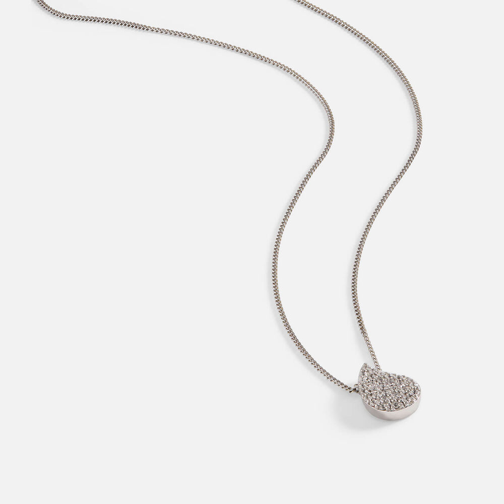 9ct White Gold 0.10ct Pave Diamond Leaf Necklet