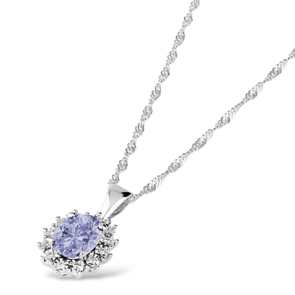 9ct white gold tanzanite and diamond cluster pendant image number 2