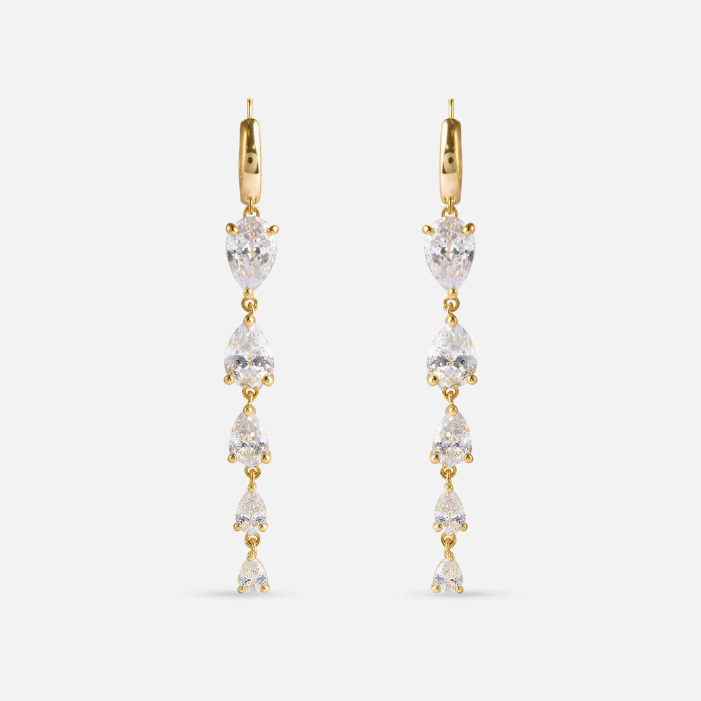 Yellow Gold Plated Sterling Silver Pear Cubic Zirconia Drop Earrings