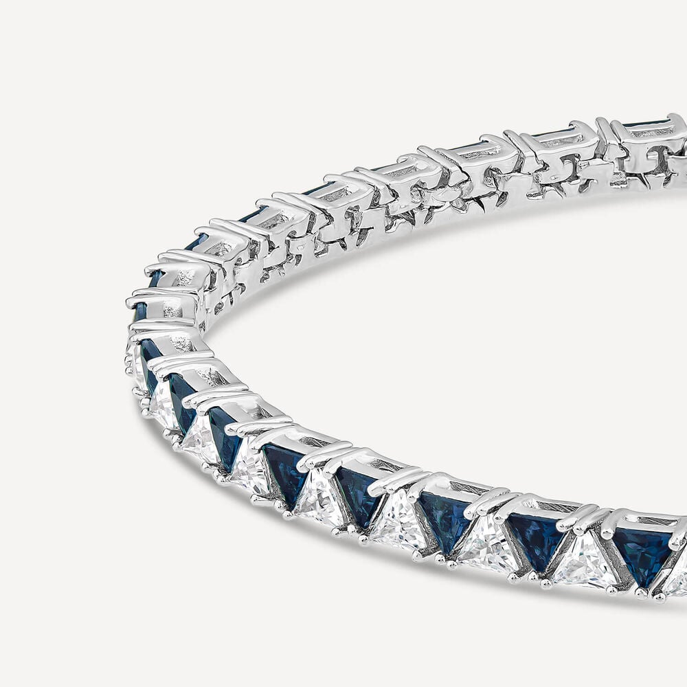 Sterling Silver Blue & White Triangular Cubic Zirconia Bracelet