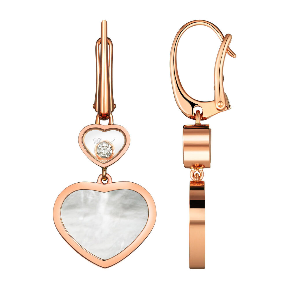 Chopard 18ct Rose Gold Diamond & Pearl Happy Hearts Earrings image number 2