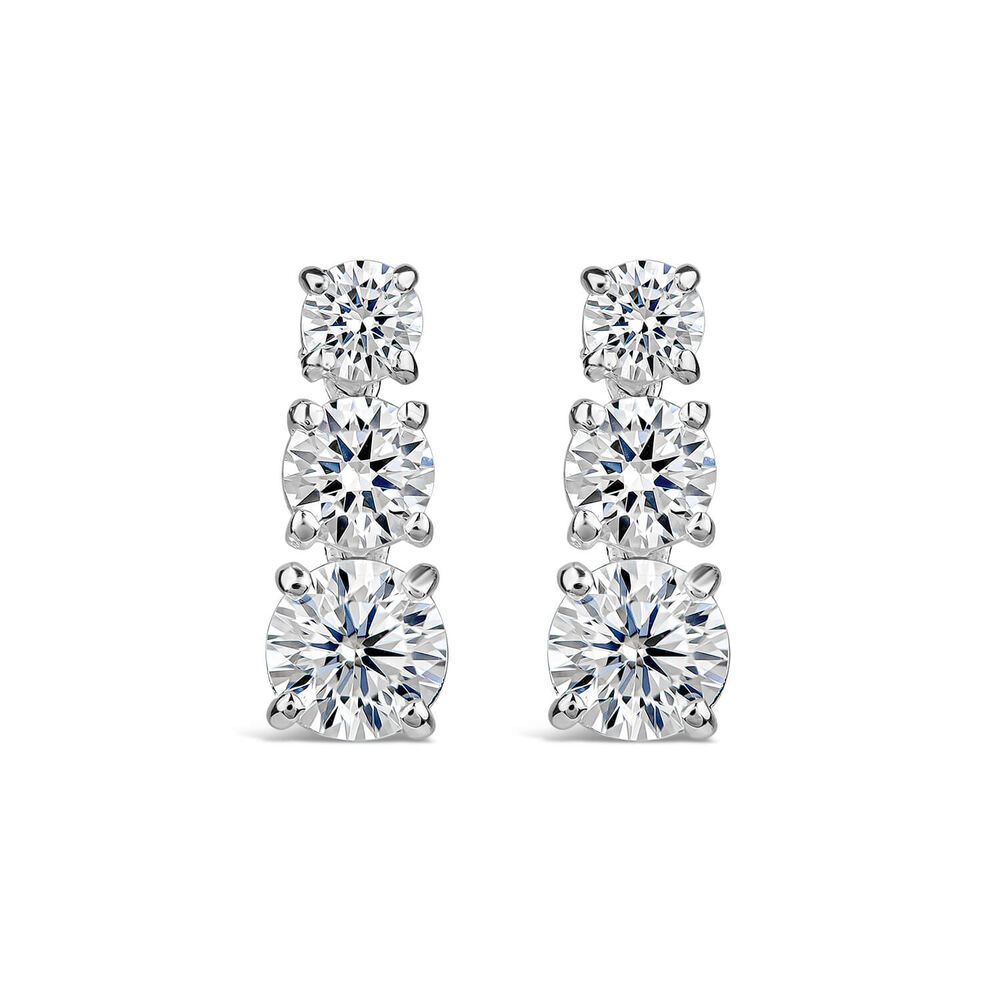 Sterling Silver 3 Stone Cubic Zirconia Graduated Drop Earrings