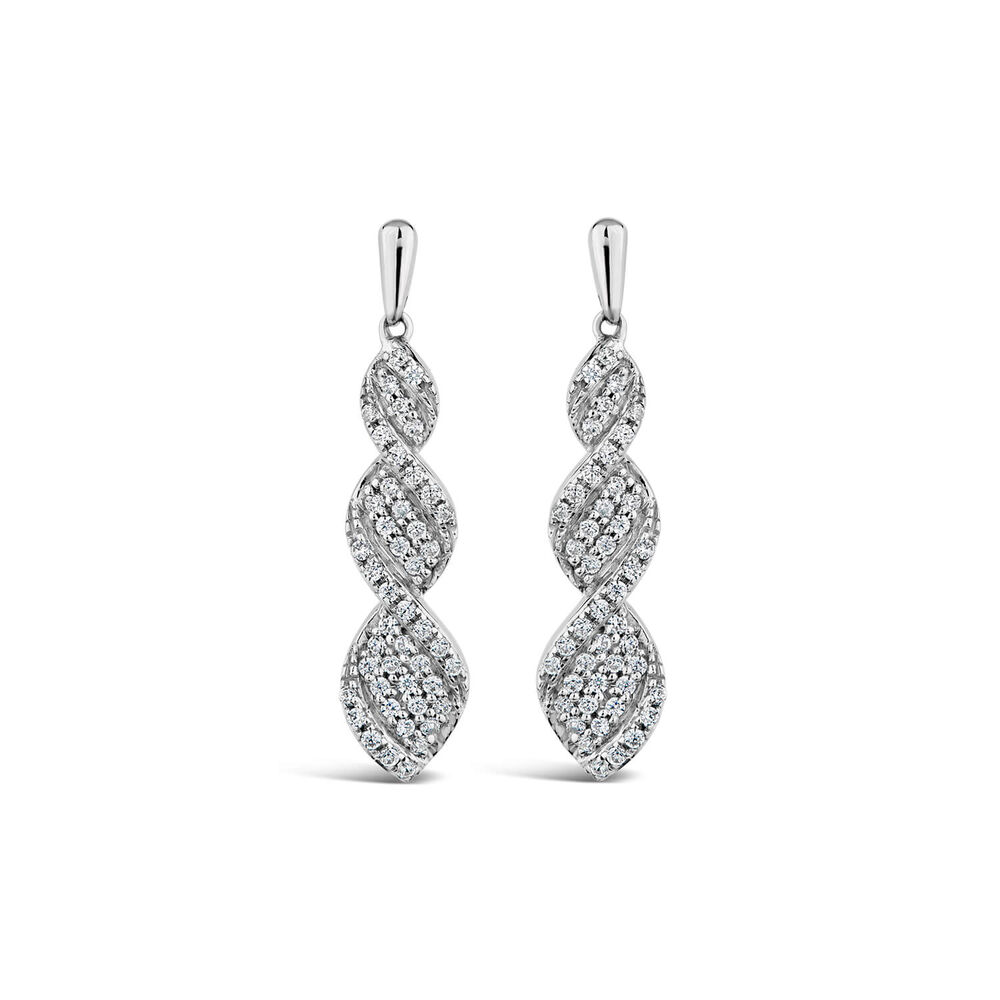 9ct White Gold Twist Diamond Drop Earrings image number 0