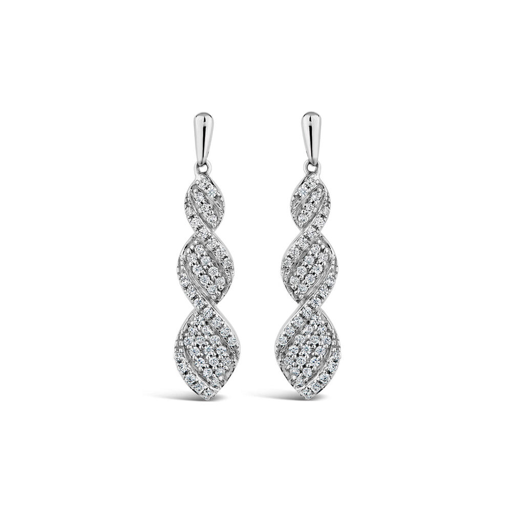 9ct White Gold Twist Diamond Drop Earrings