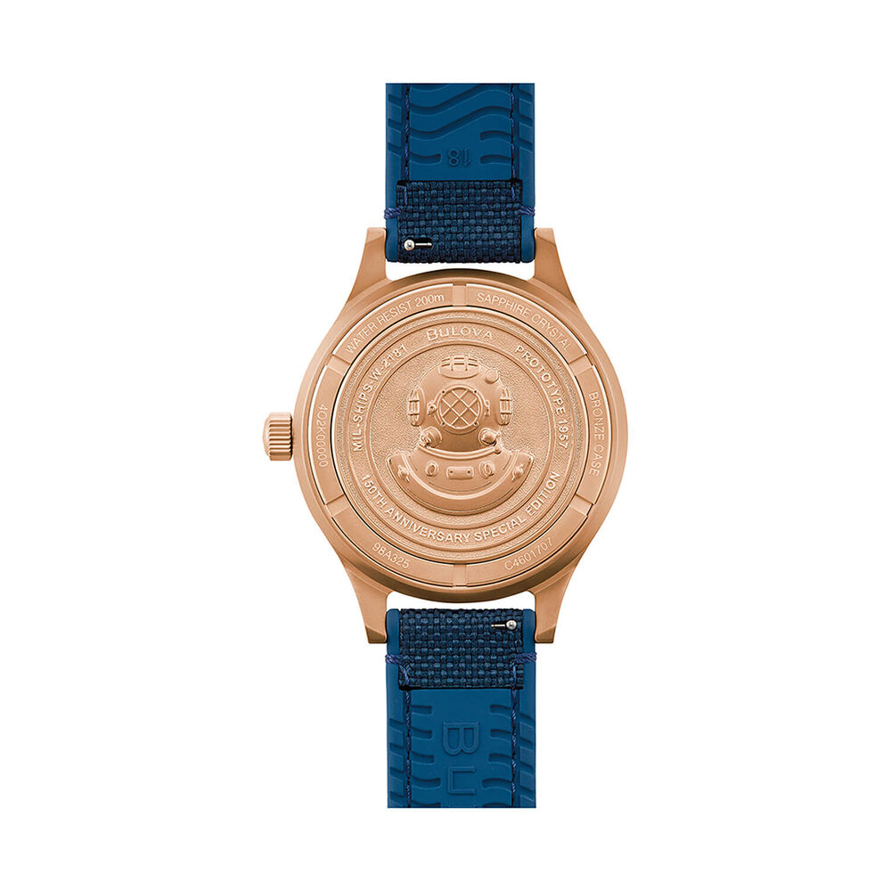 Bulova MIL-Ships Bronze 41mm Blue Dial Rubber and Cordura Nylon Strap Watch image number 2