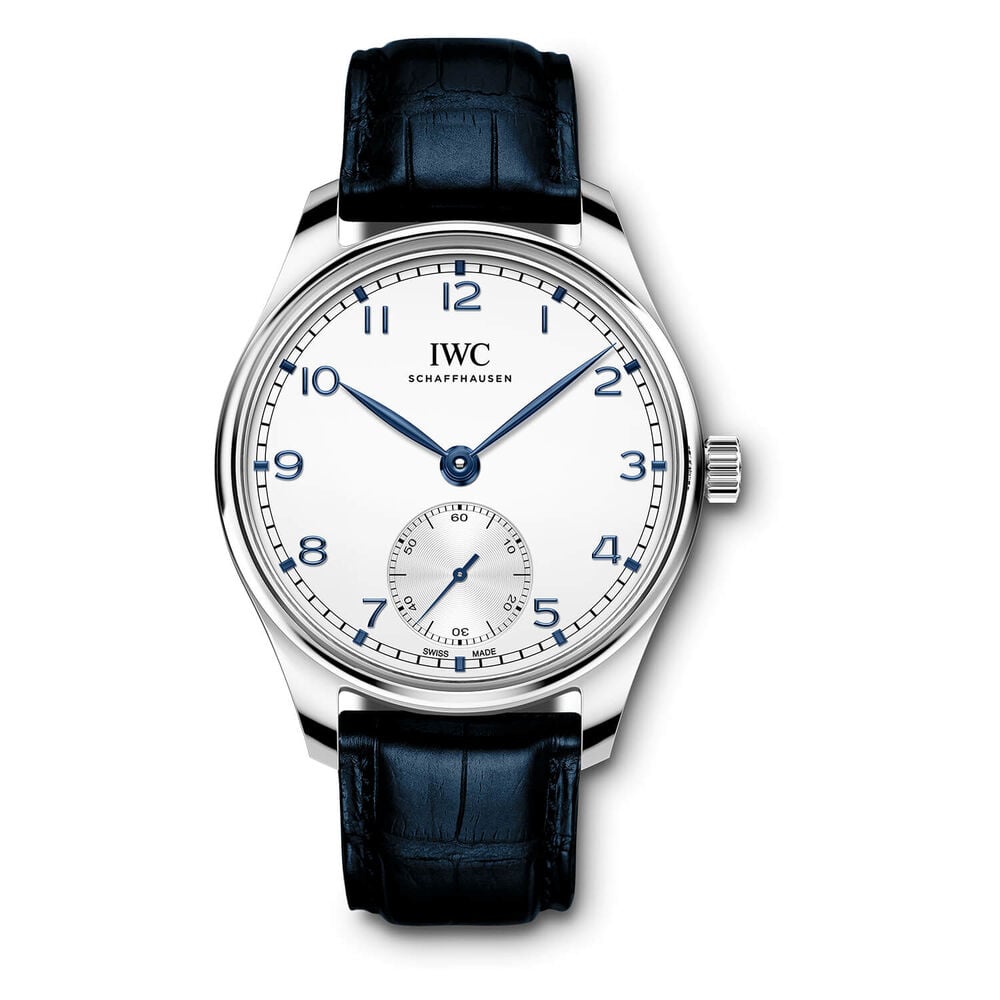 IWC Schaffhausen Portugieser Automatic 40 Silver Dial Blue Strap Watch