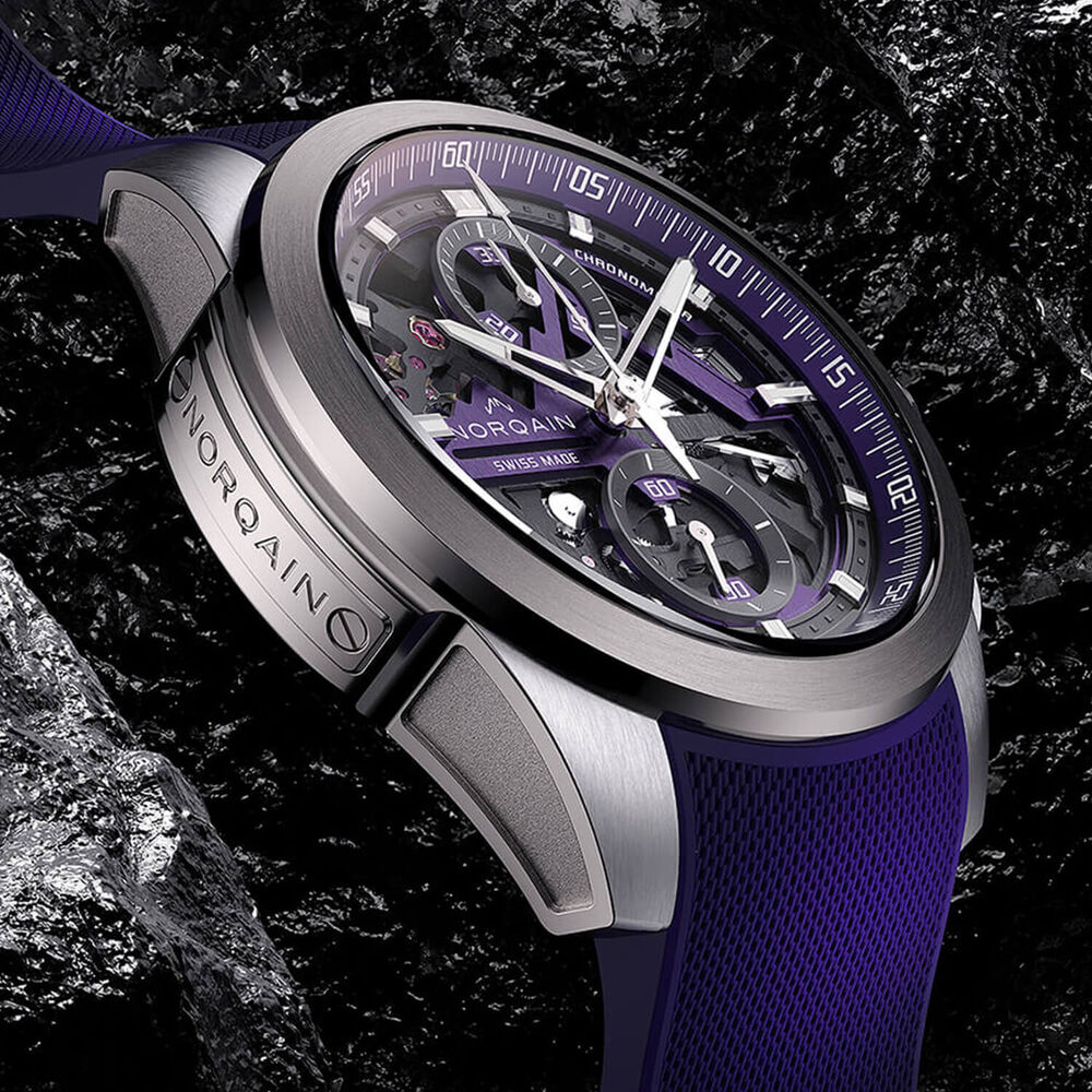 NORQAIN Independence Skeleton Chrono 42mm Dial Titanium Case Purple Rubber Strap Watch image number 4