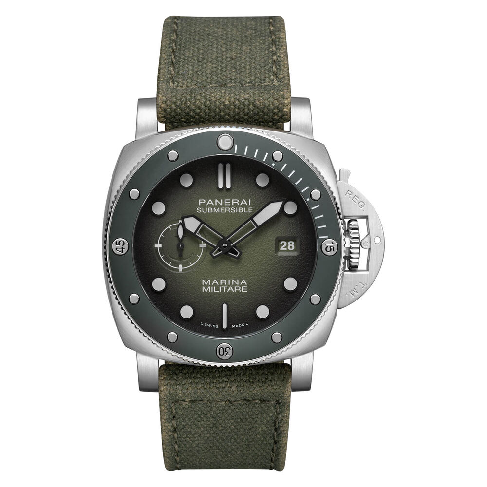 Panerai Submersible Marina Militare 44mm Green Dial Steel Case Textile Strap Watch