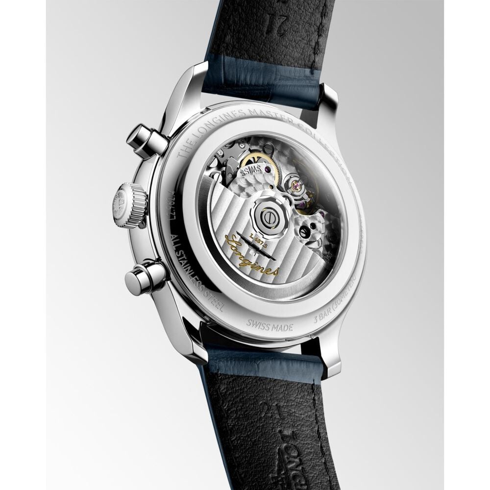 Longines Master Collection Chrono Monopusher 41mm Blue Barleycorn Dial Leather Strap Watch