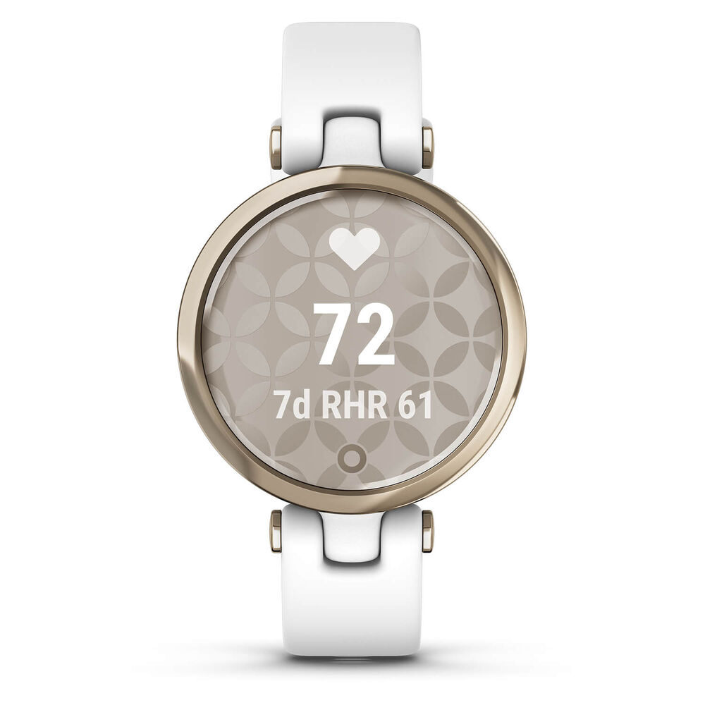 Garmin Lily Sport Cream Gold Bezel White Case Silicone Strap Watch image number 6