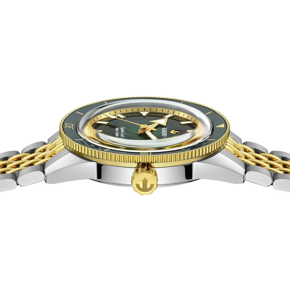 Rado Captain Cook Automatic 39mm Green Dial Yellow Gold PVD Steel Bracelet Watch image number 2