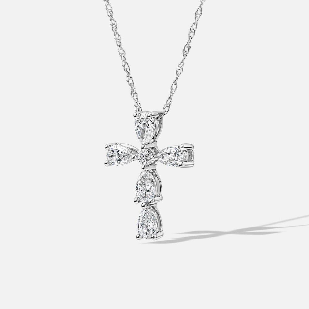 Born Classic 9ct White Gold Lab Grown 0.50ct Pear & Round Diamond Cross Pendant